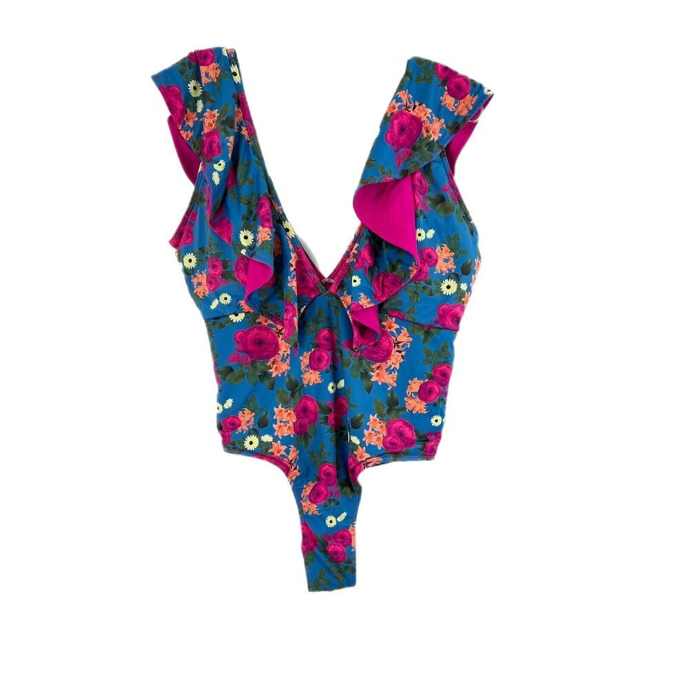 SHEIN One Piece FLORAL Bathing Suit Womens Size Medium Multicolor Ruffle
